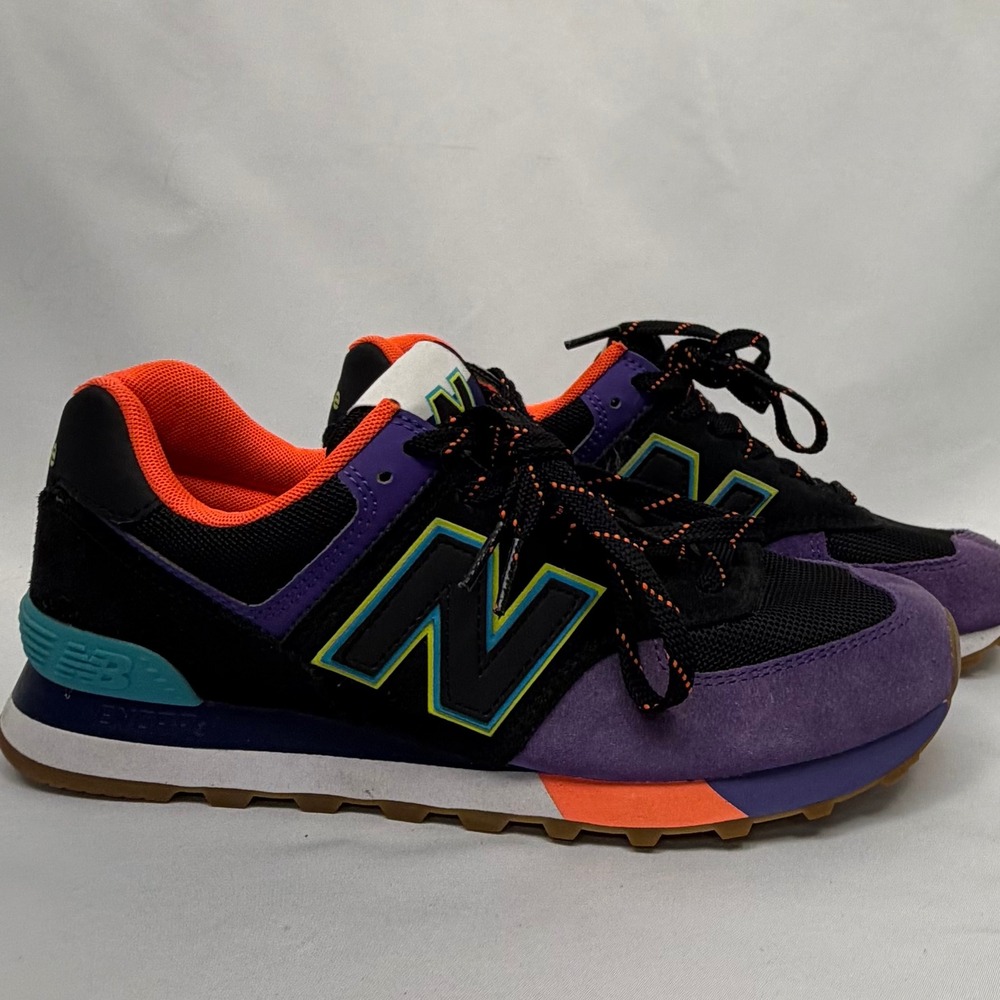 New Balance 574 Mens Sneakers Purple Black Orange Teal ML574HA2 Retro Low Top - Picture 3 of 10
